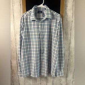 Men’s XL Lands End Athletic Button Down Blue White Plaid Shirt 107